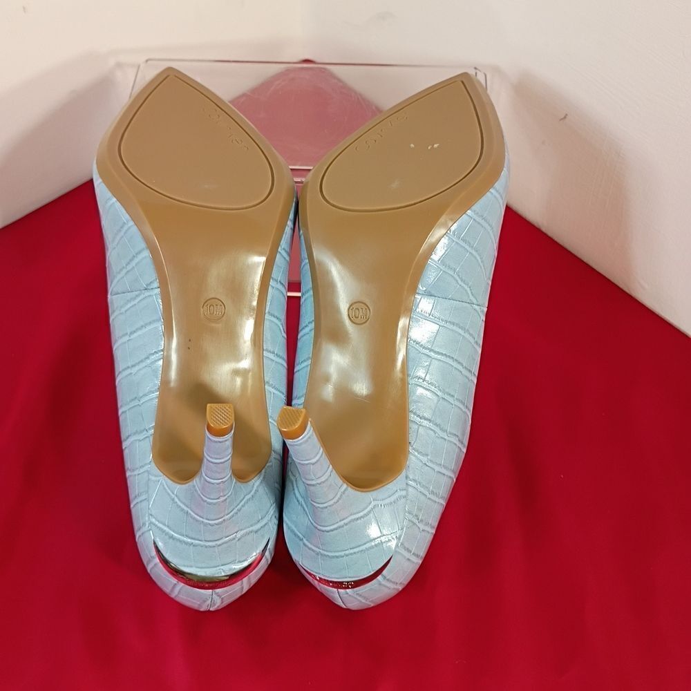 Calvin Klein Women's SZ 10M Shoes Gayle2 Patent Croc Print Blue Leather Pump. - Picture 7 of 8